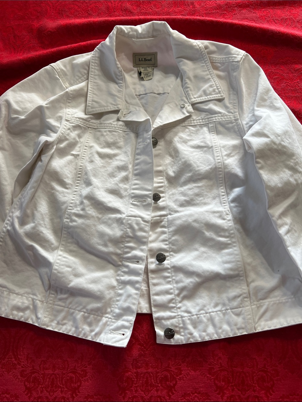 L.L.Bean Women’s Small White Cotton Denim Jacket Button Front Classic Jean Jacke
